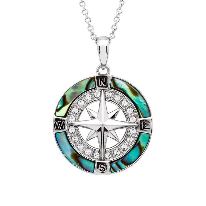 Sterling Silver Abalone Compass Necklace with Swarovski Crystals and Chain - OC176 - CladdaghRING.com