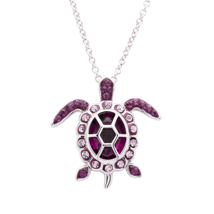 Sterling Silver February Turtle Pendant with Swarovski Crystals and Chain - OC254 - CladdaghRING.com