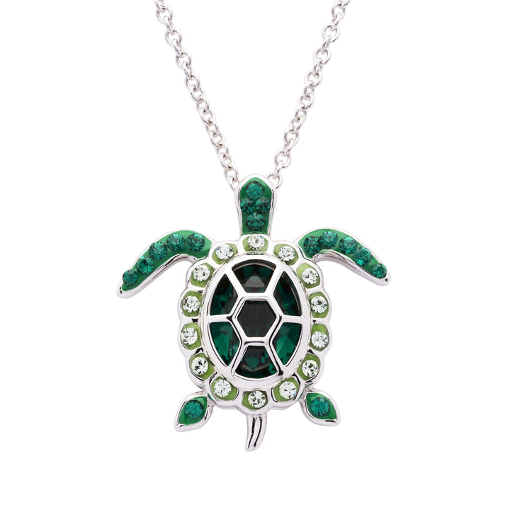 Sterling Silver May Turtle Pendant with Swarovski Crystals and Chain - OC257 - CladdaghRING.com