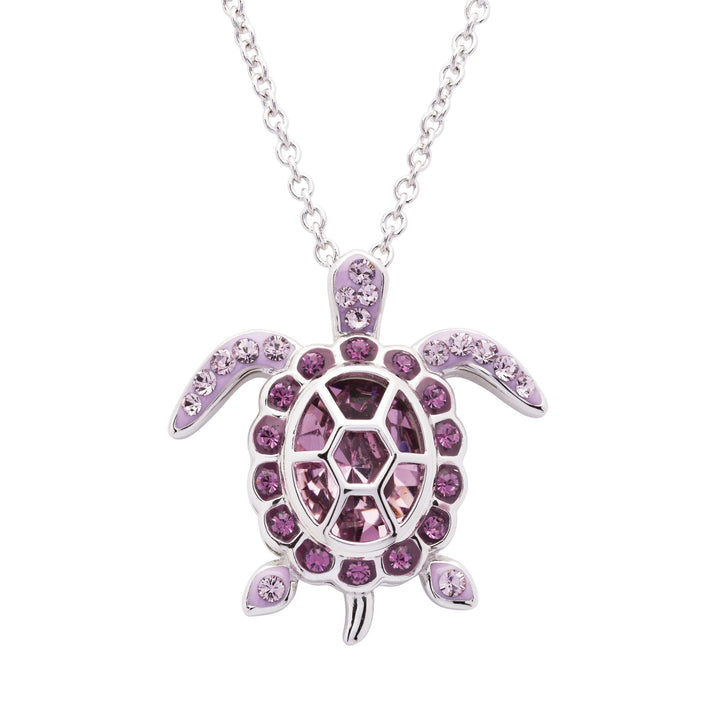 Sterling Silver June Turtle Pendant with Swarovski Crystals and Chain - OC258 - CladdaghRING.com