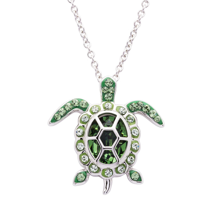 Sterling Silver August Turtle Pendant with Swarovski Crystals and Chain - OC260 - CladdaghRING.com