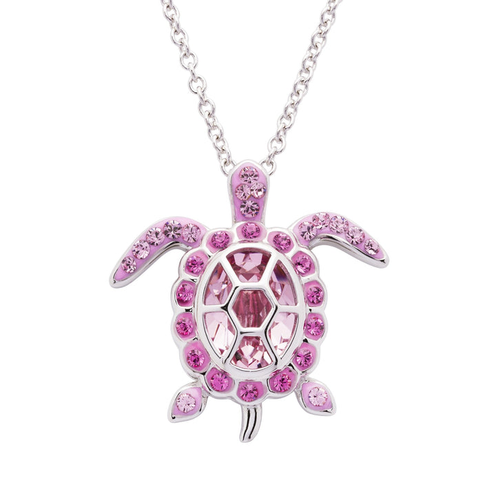 Sterling Silver October Turtle Pendant with Swarovski Crystals and Chain - OC262 - CladdaghRING.com
