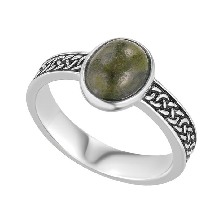 Celtic Ring S21145 Ladies Sterling Silver with Connemara Marble - CladdaghRING.com