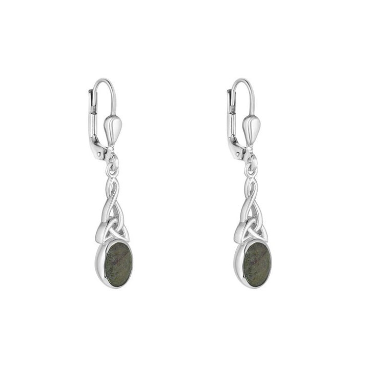 Sterling Silver Connemara Marble Trinity Knot Drop Earrings - S34226 - CladdaghRING.com