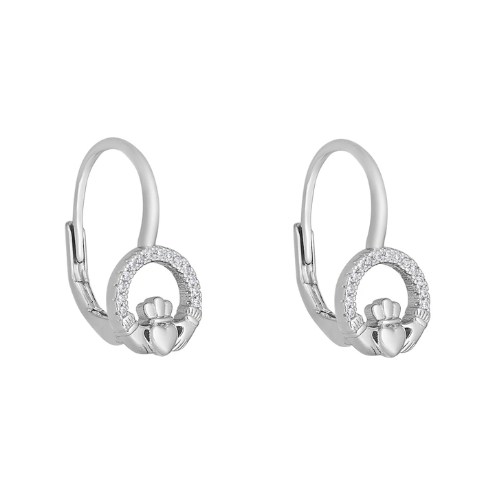 Sterling Silver CZ Small Round Claddagh Earrings - S34385 - CladdaghRING.com