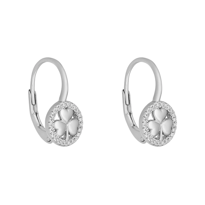 Sterling Silver CZ Small Shamrock Drop Earrings - S34386 - CladdaghRING.com