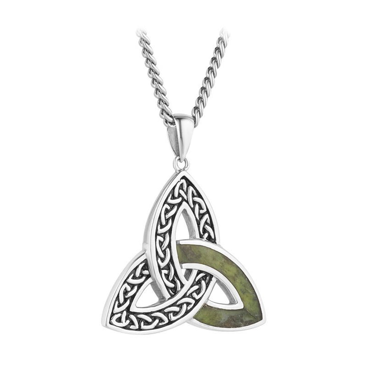 Sterling Silver Large Connemara Marble Trinity Knot Pendant with Chain - S47060 - CladdaghRING.com