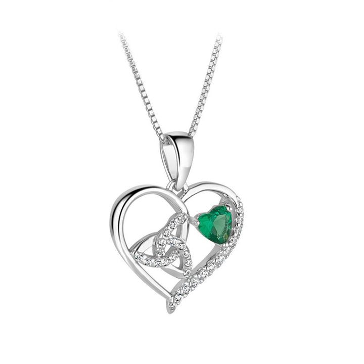 Sterling Silver Trinity Knot and Green CZ Heart Pendant with Chain S47100 - CladdaghRING.com