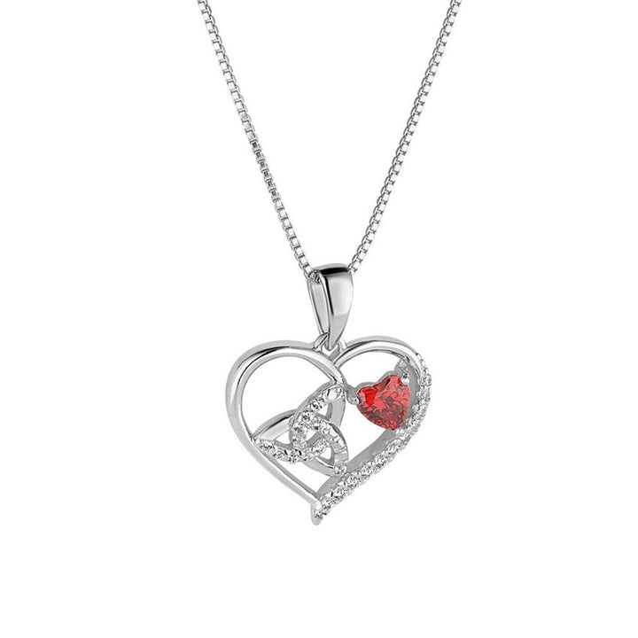 Sterling Silver Trinity Knot and Red CZ Heart Pendant with Chain S47101 - CladdaghRING.com