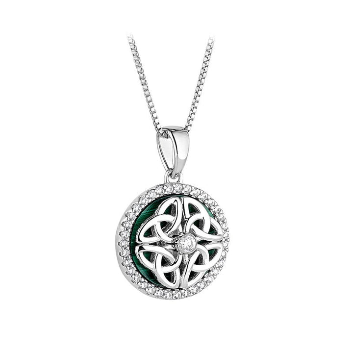 Sterling Silver Malachite Spinning Celtic Pendant with Chain S47102 - CladdaghRING.com