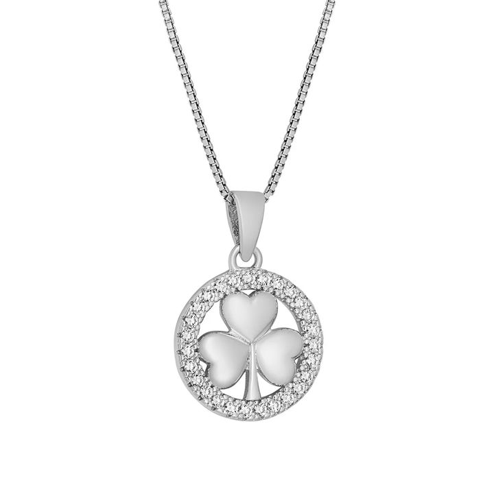 Sterling Silver CZ Small Shamrock Pendant with Chain - S47360 - CladdaghRING.com
