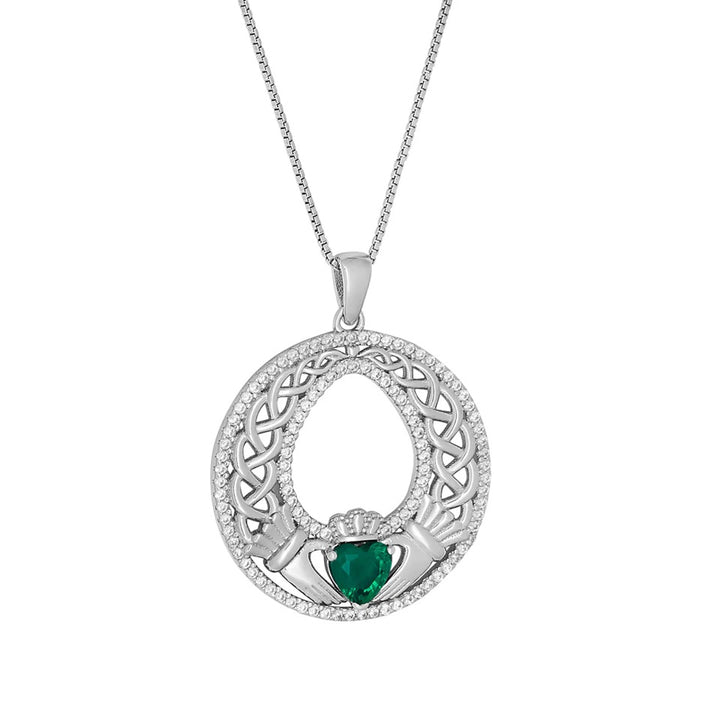 Sterling Silver CZ Celtic Claddagh Pendant with Chain – S47361 - CladdaghRING.com