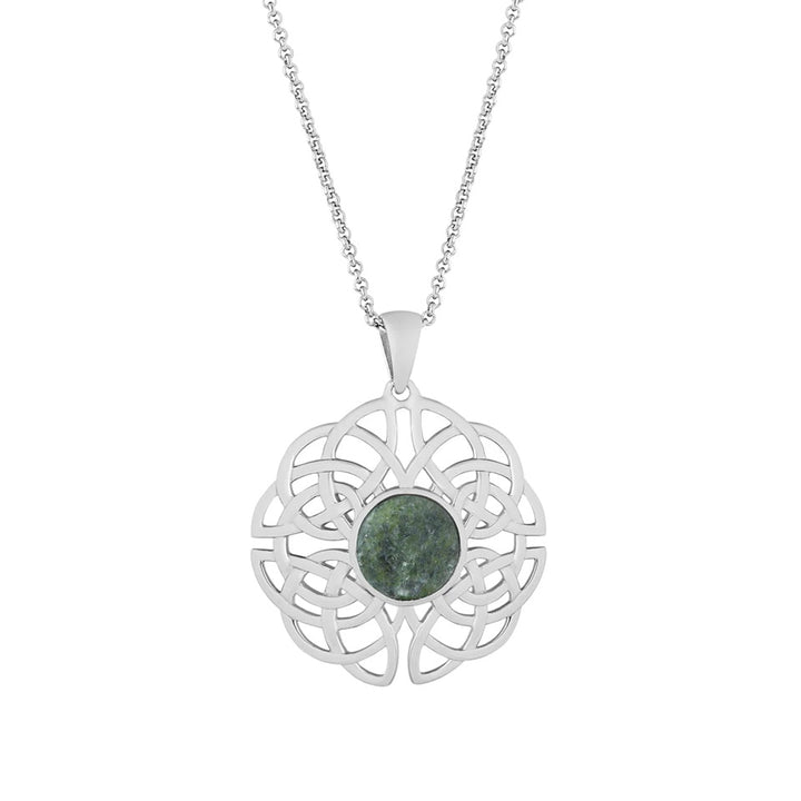 Sterling Silver Round Connemara Marble Celtic Knot Pendant with Chain - S47406 - CladdaghRING.com