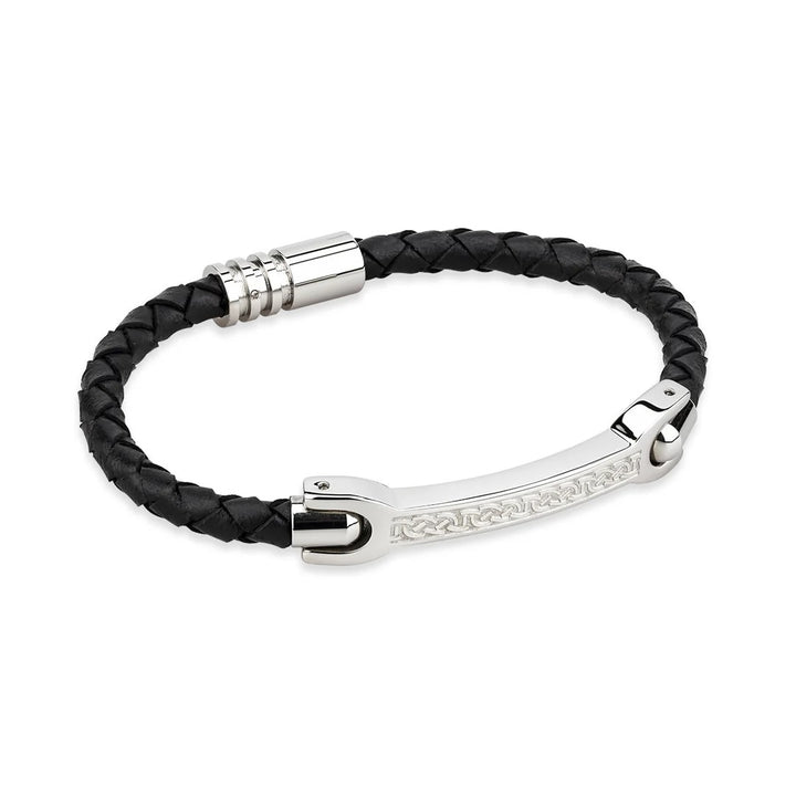 Stainless Steel and Leather Gent's Celtic Bracelet S50056 - CladdaghRING.com