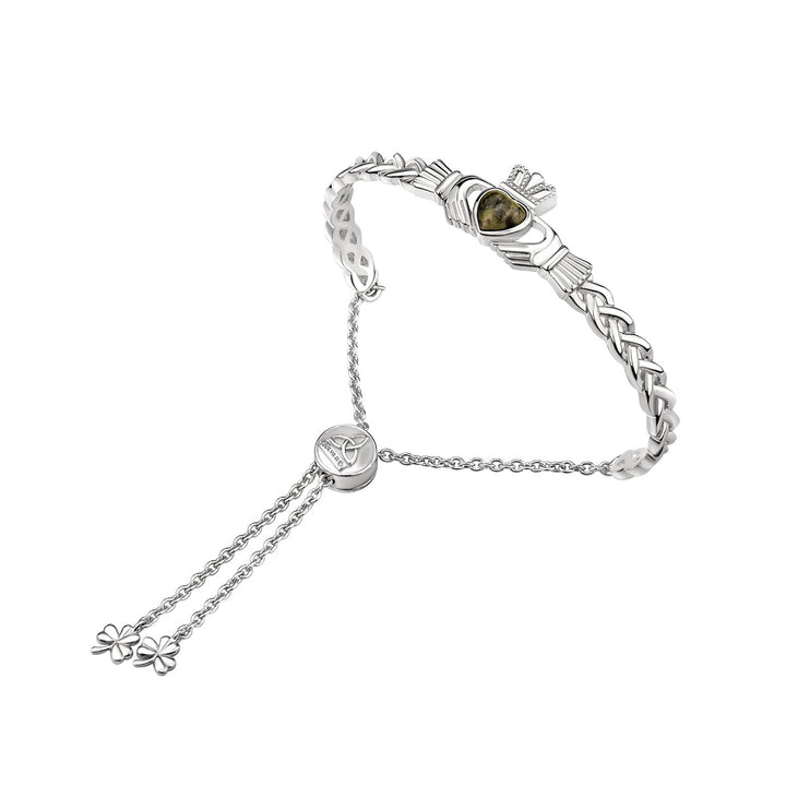 Sterling Silver Connemara Marble Claddagh Bangle Bracelet S50146 - CladdaghRING.com