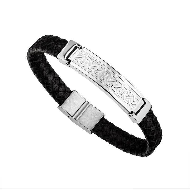 Stainless Steel and Leather Gent's Celtic Bracelet S50147 - CladdaghRING.com