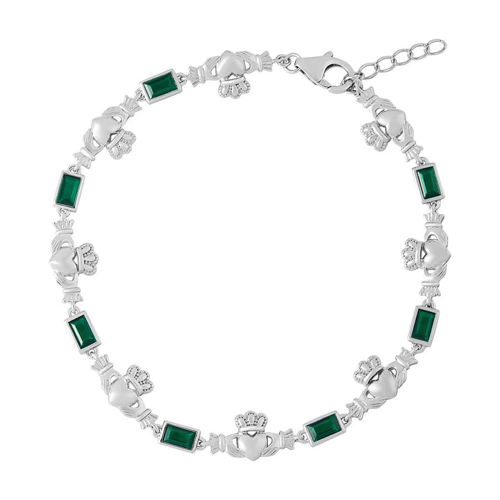 Sterling Silver and Green CZ Claddagh Bracelet S50213 - CladdaghRING.com