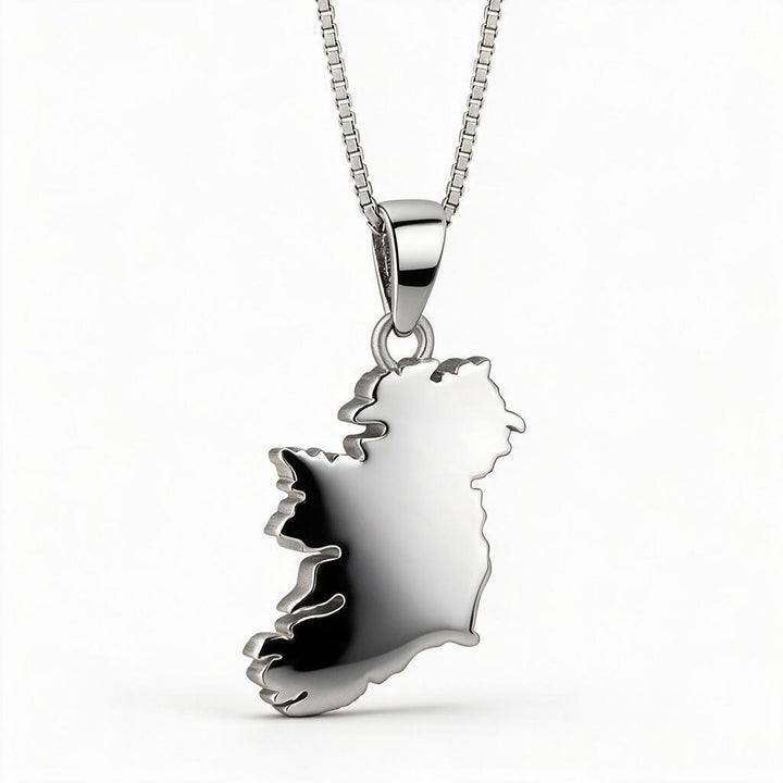 Sterling Silver Small Map of Ireland Pendant with Chain - S47463