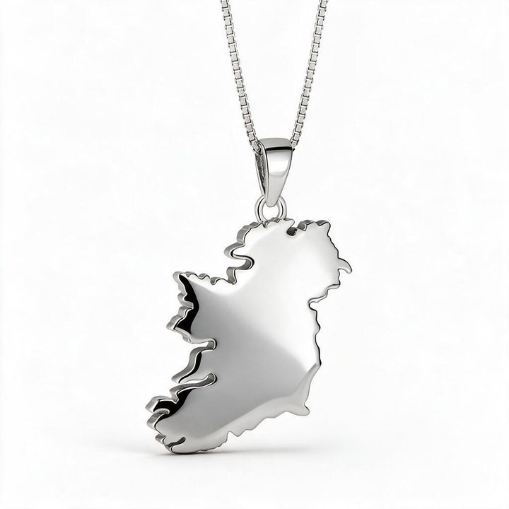 Sterling Silver Large Map of Ireland Pendant with Chain - S47464