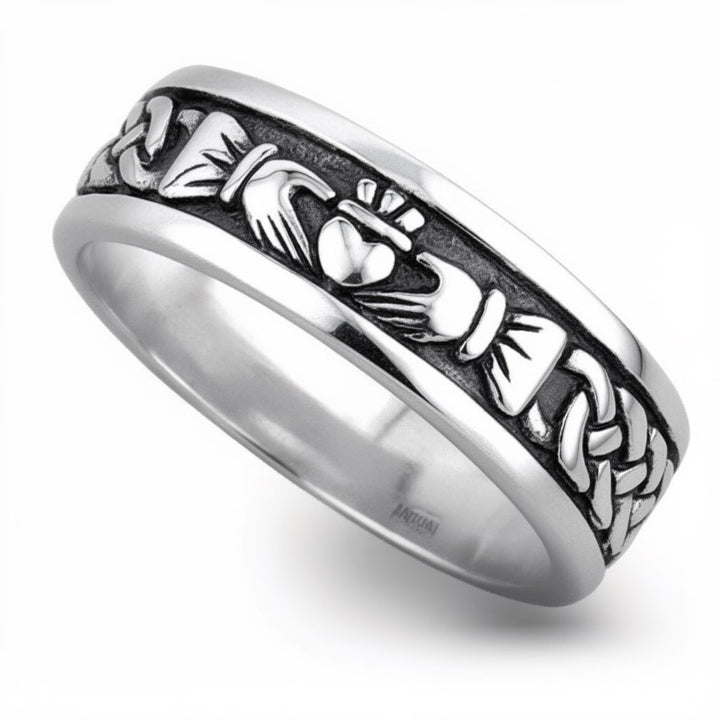 Mens Sterling Silver Oxidized Claddagh Wedding Ring S2828