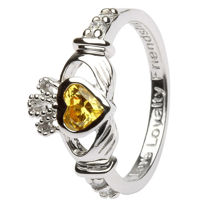 NOVEMBER Birthstone Silver Claddagh Ring LS-SL90-11 Inscribed with "Love Loyalty Friendship" - Claddagh Ring