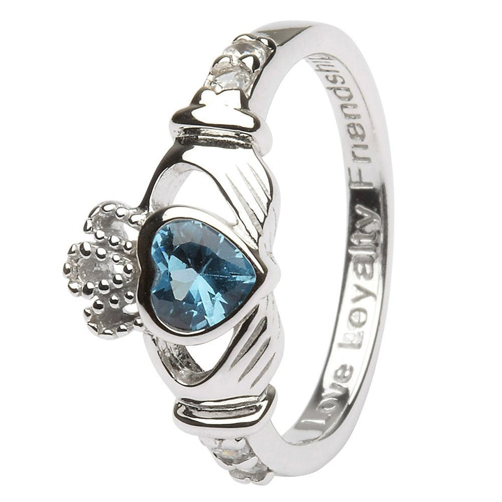 DECEMBER Birthstone Silver Claddagh Ring LS-SL90-12 Inscribed with "Love Loyalty Friendship" - Claddagh Ring