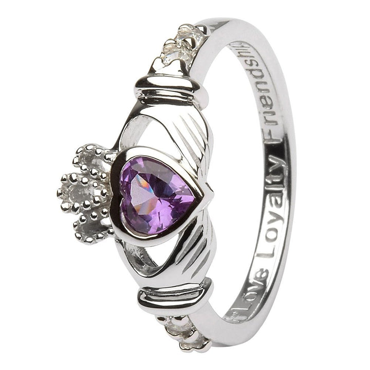 JUNE Birthstone Silver Claddagh Ring LS-SL90-6 Inscribed with "Love Loyalty Friendship" - Claddagh Ring
