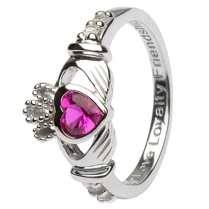 JULY Birthstone Silver Claddagh Ring LS-SL90-7 Inscribed with "Love Loyalty Friendship" - Claddagh Ring