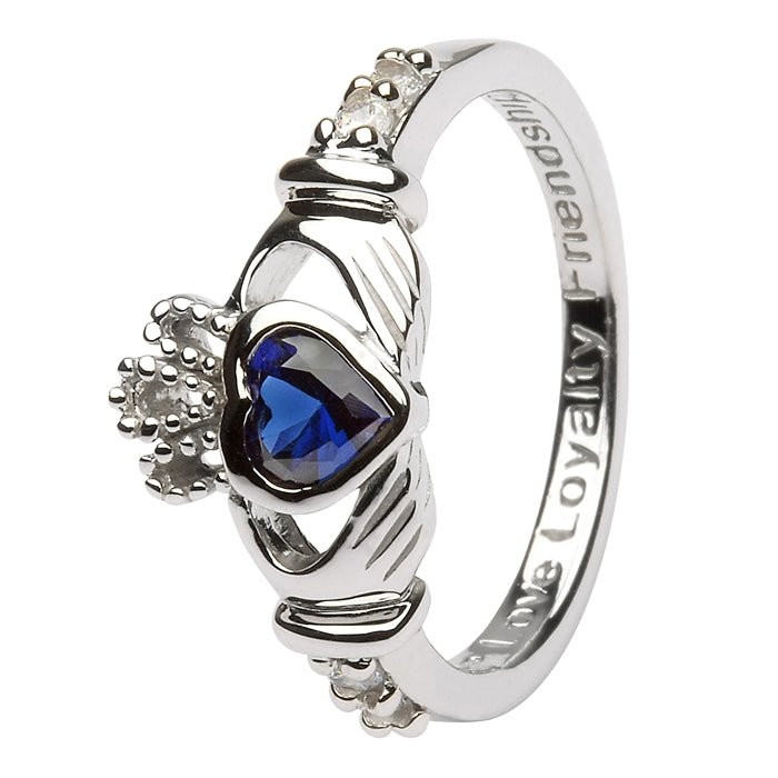 SEPTEMBER Birthstone Silver Claddagh Ring LS-SL90-9 Inscribed with "Love Loyalty Friendship" - Claddagh Ring