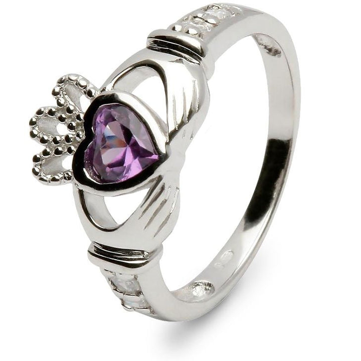 Retired FEBRUARY Birthstone Silver Claddagh Ring LS-SL90DC-2 No Inscription - Claddagh Ring