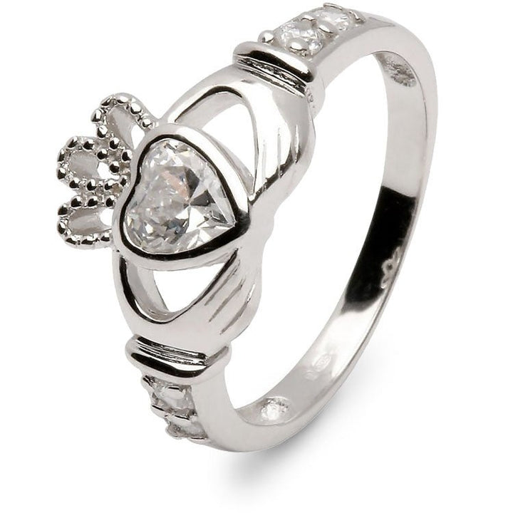 Retired APRIL Birthstone Silver Claddagh Ring LS-SL90DC-4 No Inscription - Claddagh Ring