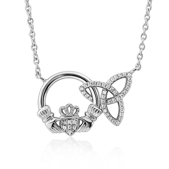 Sterling Silver S46038 Claddagh and Trinity Necklace with CZ - Claddagh Ring