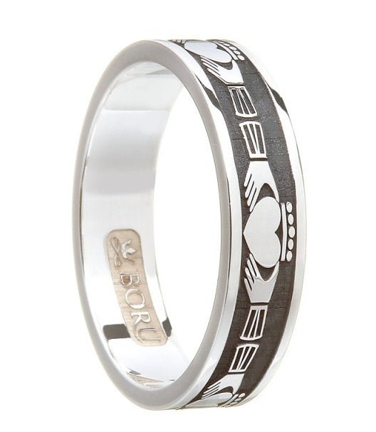 Ladies Sterling Silver Oxidised Claddagh Wedding Ring - LS-WED1-O - Claddagh Ring