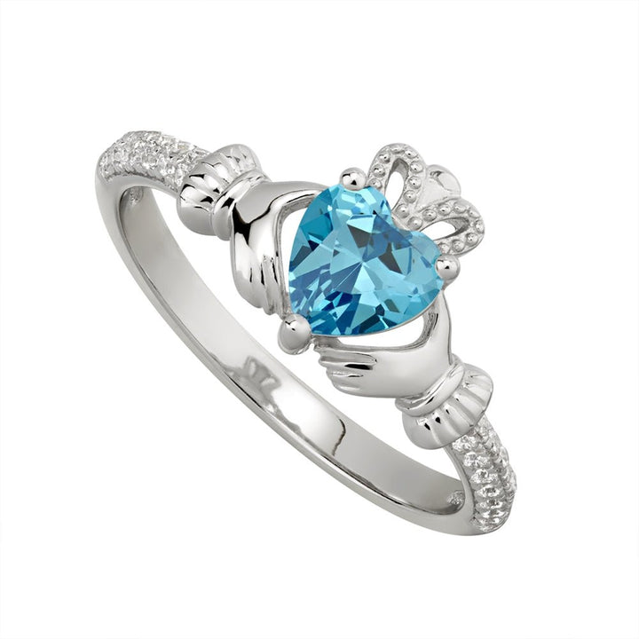 MARCH Birthstone Sterling Silver Claddagh Ring S-S21062-3 - Claddagh Ring
