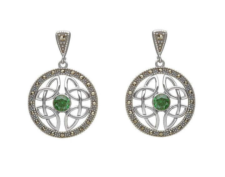 Sterling Silver Marcasite Green CZ Trinity Earrings - ANU2074 - Claddagh Ring