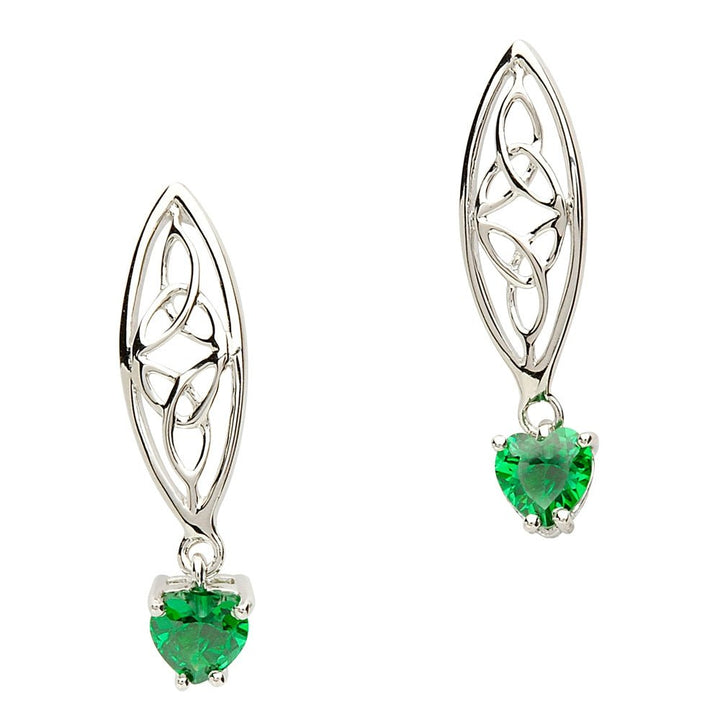 Sterling Silver Celtic Trinity Stone set Silver Earrings SE2017GR - Claddagh Ring
