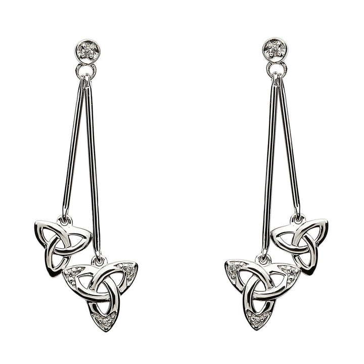 Sterling Silver Celtic Stone Set Trinity Knot Dangle Earrings SE2115CZ - Claddagh Ring