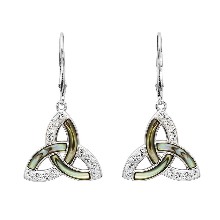 Sterling Silver Trinity Drop Earrings with Abalone and Swarovski Crystals SW200 - Claddagh Ring