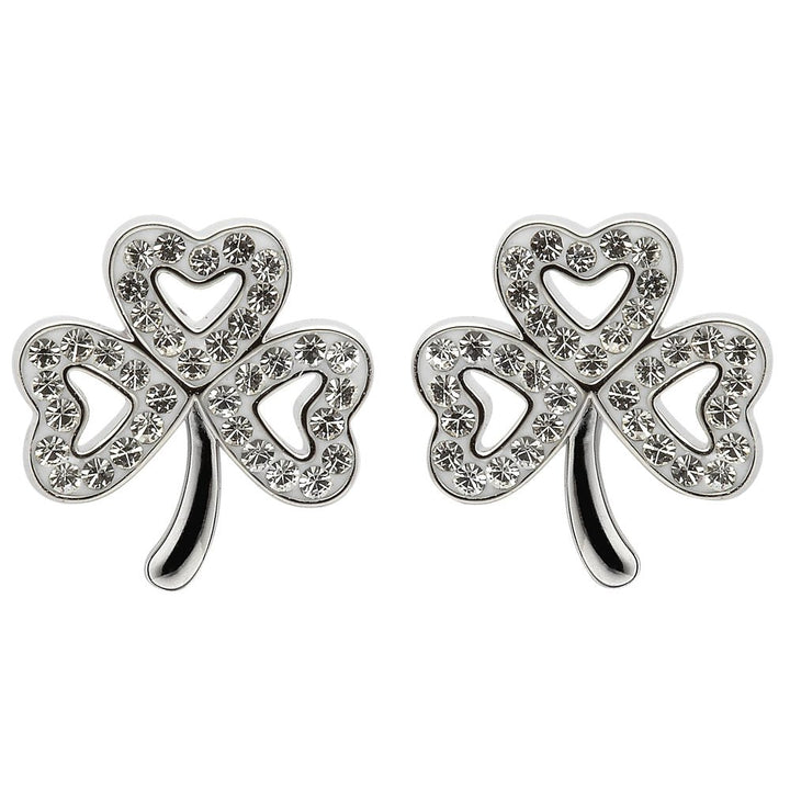Sterling Silver Celtic Shamrock Earrings Adorned By Swarovski Crystals SW51 - Claddagh Ring