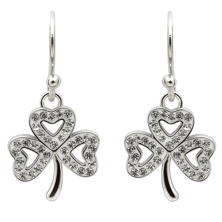 Sterling Silver Celtic Shamrock Earrings Adorned By Swarovski Crystals SW52 - Claddagh Ring