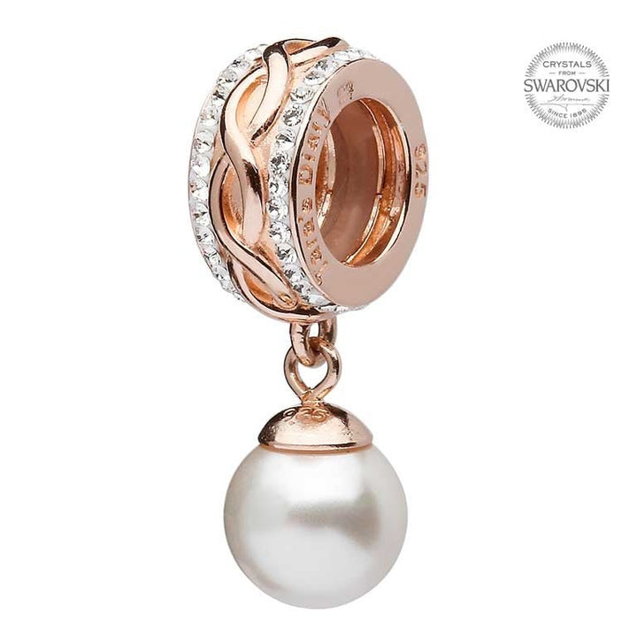 Tara's Diary Origin Celtic Rose Gold Plated Pearl Bead Encrusted With Swarovski - TD616 - Claddagh Ring
