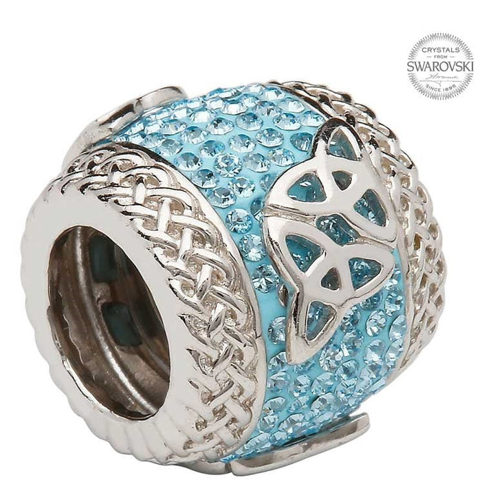 Tara's Diary Origin Celtic Trinity Knot Bead Encrusted With Aquamarine Swarovski Crystal - TD631 - Claddagh Ring