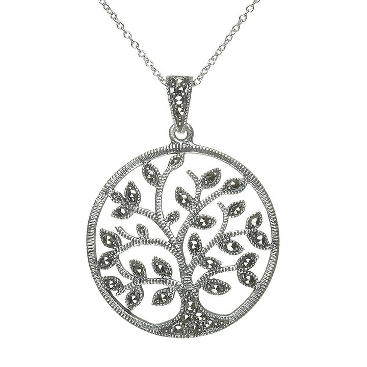 Sterling Silver Marcasite Tree of Life Pendant with Chain - ANU1005 - Claddagh Ring