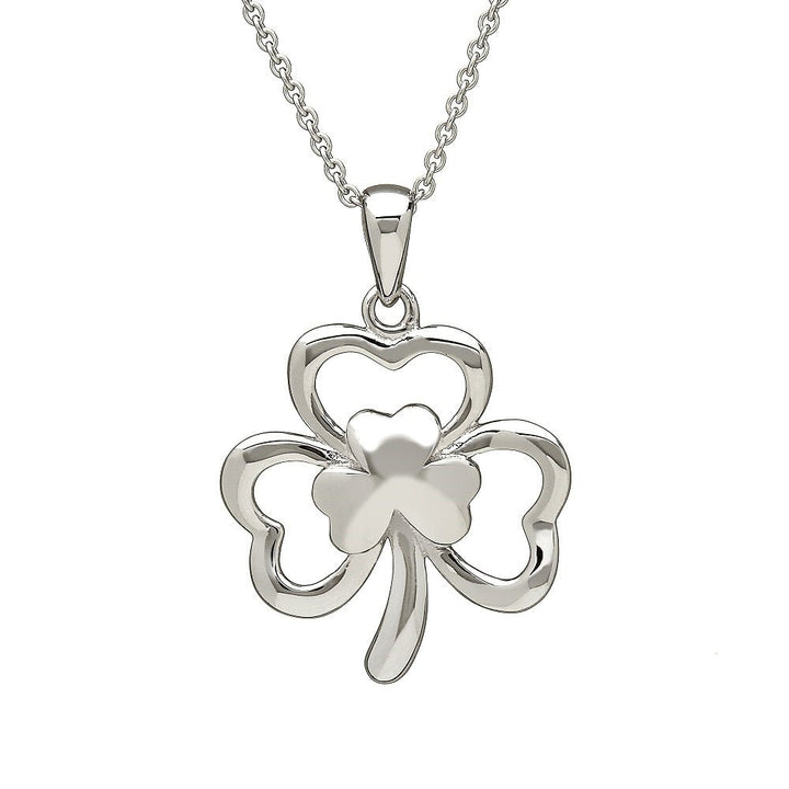 Sterling Silver Shamrock Pendant with Chain - ANU1094 - Claddagh Ring