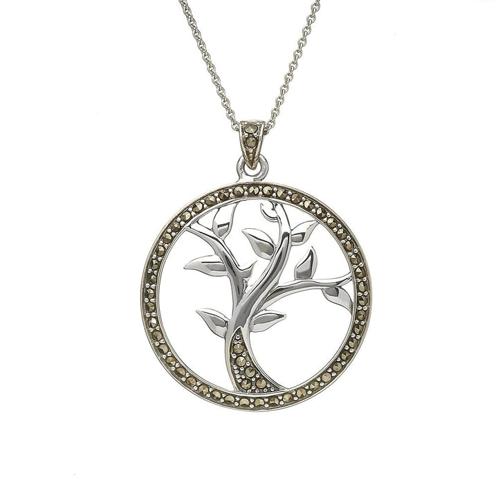 Sterling Silver Marcasite Tree of Life Pendant with Chain - ANU1108 - Claddagh Ring