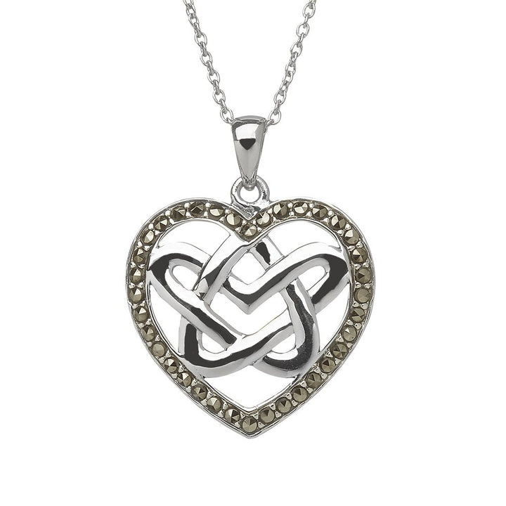 Sterling Silver Marcasite Double Heart Pendant - ANU1110 - Claddagh Ring