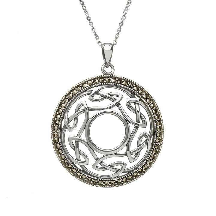 Sterling Silver Open Celtic Weave Marcasite Pendant and Chain - ANU1112 - Claddagh Ring