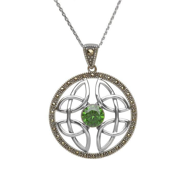 Sterling Silver Marcasite Green CZ Trinity Pendant - ANU1126 - Claddagh Ring