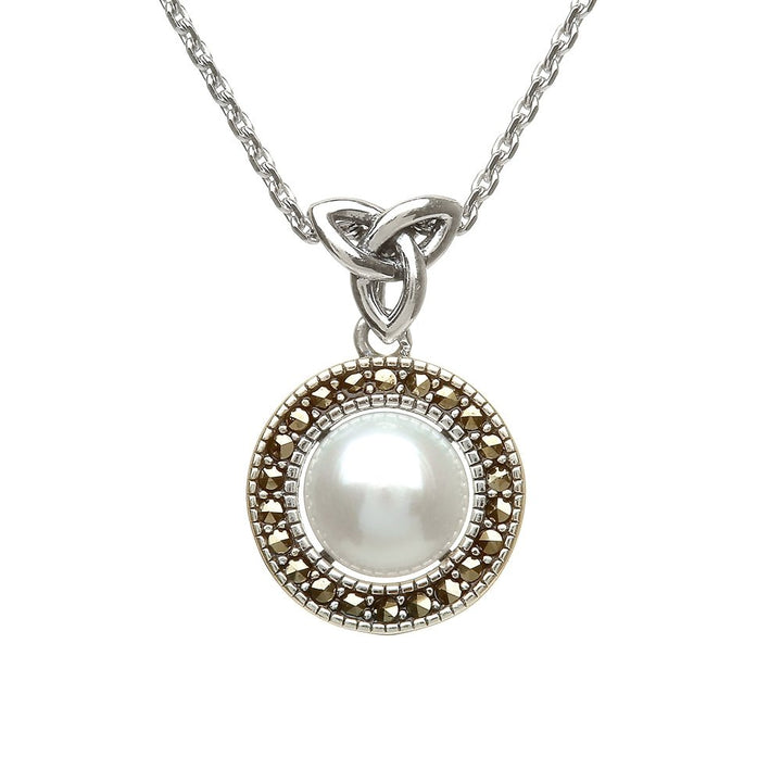 Sterling Silver Marcasite Trinity Fresh Water Pearl Pendant and Chain - ANU1140 - Claddagh Ring