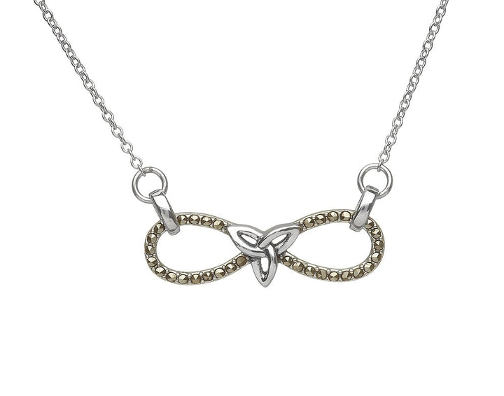 Sterling Silver Marcasite Infinity Trinity Knot Necklace - ANU1142 - Claddagh Ring